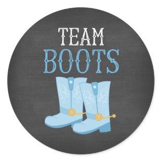 Team Boots Boy Gender Reveal Classic Round Sticker