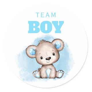 Team Boy Blue Bear Gender Reveal Classic Round Sticker