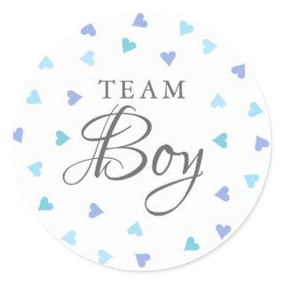 Team Boy Blue Hearts Gender Reveal Voting Classic Round Sticker