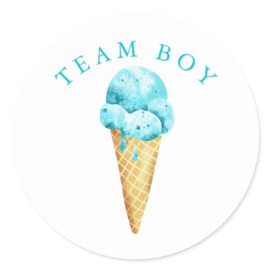 Team Boy Gender Reveal Party Vote Ice Cream Classic Round Sticker