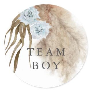 Team Boy Gender Reveal Party Vote Pampas Grass Classic Round Sticker