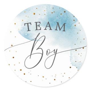 Team Boy Gender Reveal Watercolor Blue Vote   Classic Round Sticker