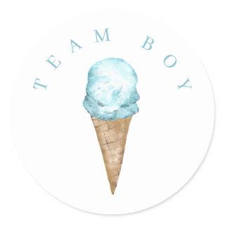 Team Boy Ice Cream Gender reveal Circle Sticker. Classic Round Sticker