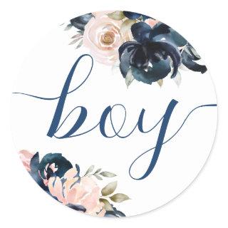 Team Boy Navy and blush Gender Reveal Sticker.   C Classic Round Sticker