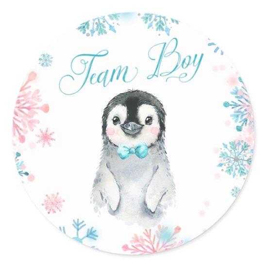 Team Boy Penguin Winter Gender Reveal Sticker