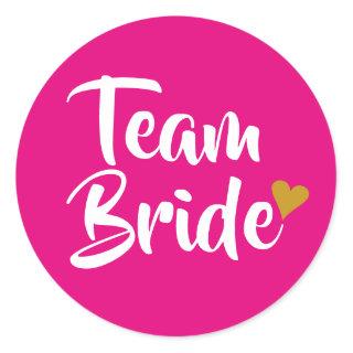 Team Bride Gold Heart Classic Round Sticker