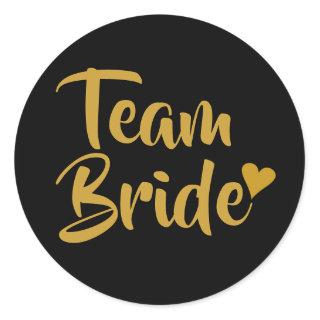 Team Bride Gold Heart Classic Round Sticker