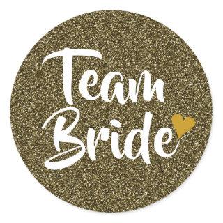 Team Bride Gold Heart Glitter Bridal Shower Classic Round Sticker