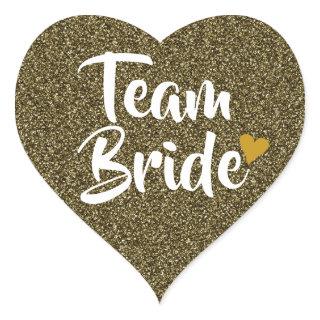 Team Bride Gold Heart Glitter Heart Sticker