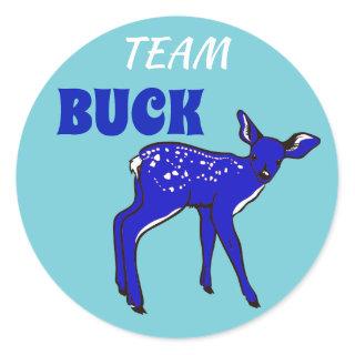 "Team Buck" Blue Gender Reveal Classic Round Sticker