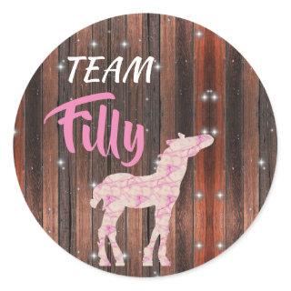 "Team Filly" Pink Gender Reveal Classic Round Sticker
