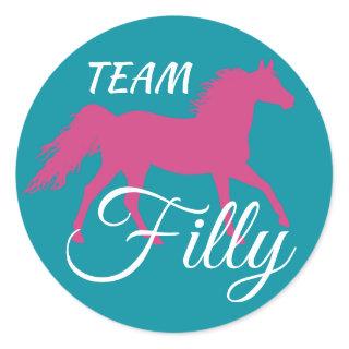 "Team Filly" Pink Gender Reveal Classic Round Sticker