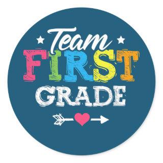 Team First Grade Teacher Student Back To School Classic Round Sticker