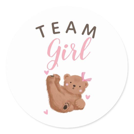 Team Girl Gender Reveal Party Vote Bear Classic Round Sticker