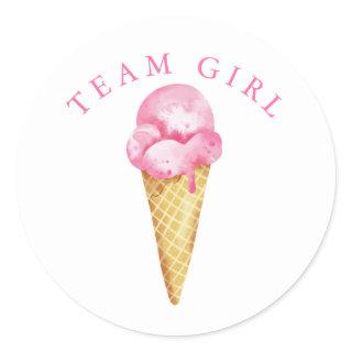 Team Girl Gender Reveal Party Vote Ice Cream Classic Round Sticker