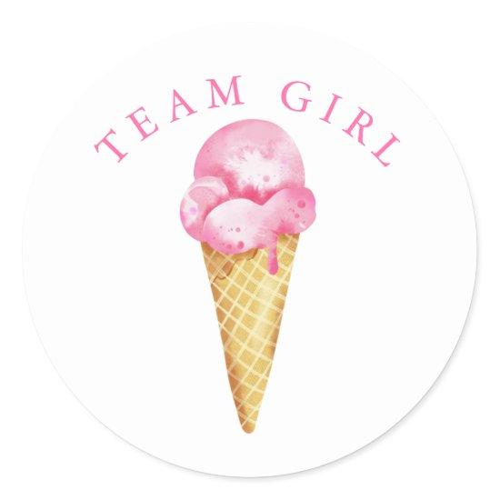 Team Girl Gender Reveal Party Vote Ice Cream Classic Round Sticker
