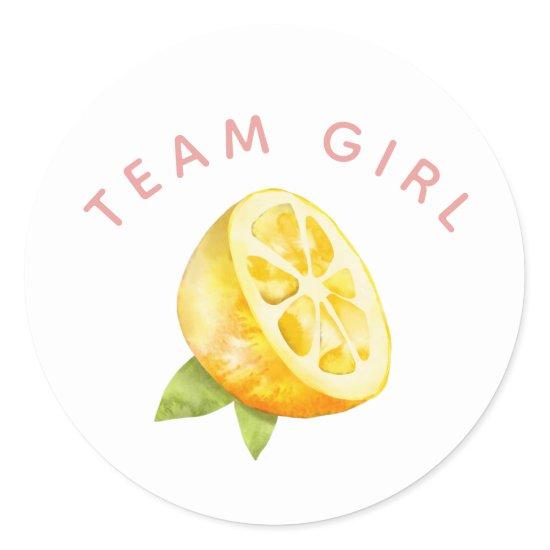 Team Girl Gender Reveal Party Vote Lemon Classic Round Sticker