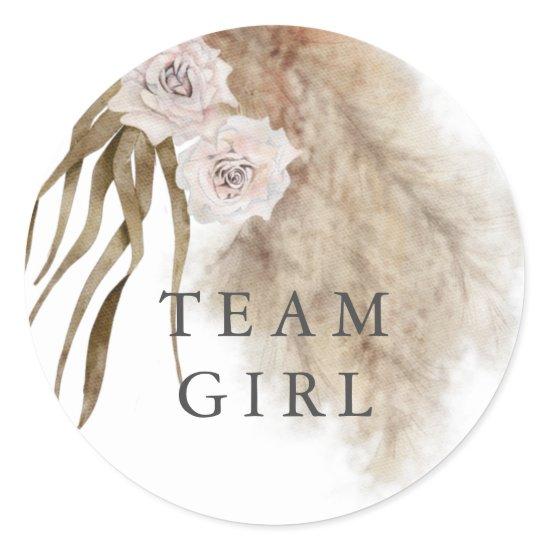 Team Girl Gender Reveal Party Vote Pampas Grass Classic Round Sticker