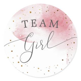 Team Girl Gender Reveal Party Vote Pink Watercolor Classic Round Sticker