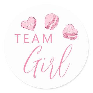 Team Girl Gender Reveal Pink Heart Voting Classic Round Sticker