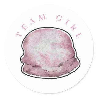 Team Girl Ice Cream Gender Reveal Round Sticker. C Classic Round Sticker