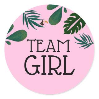 Team Girl Jungle  Baby Gender Reveal Classic Round Sticker