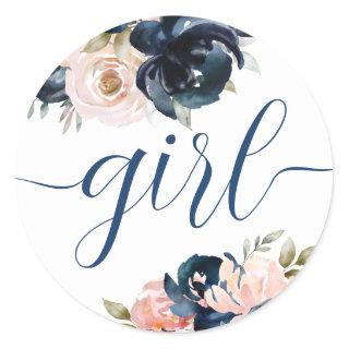 Team Girl Navy and blush Gender Reveal Sticker.    Classic Round Sticker