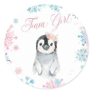 Team Girl Penguin Winter Gender Reveal Sticker