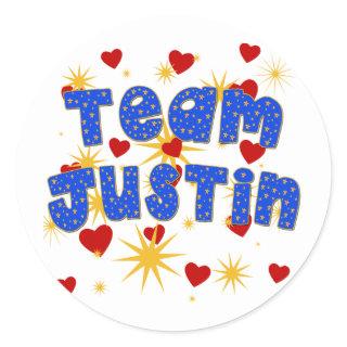 TEAM JUSTIN! T-shirts for Kids and Adults Classic Round Sticker