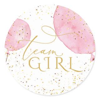 Team Pink Balloons Gender Reveal  Classic Round Sticker
