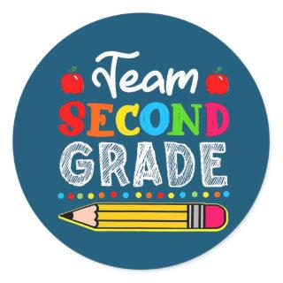 Team Second Grade 2nd Grade Teacher Student  Classic Round Sticker