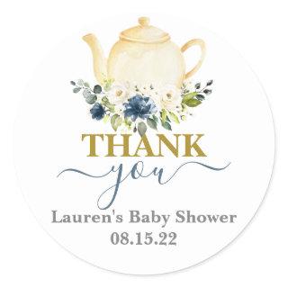 Teapot Baby Shower Boy Classic Round Sticker