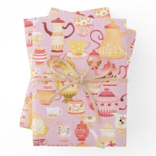 Teapots and Cups Peach   Sheets
