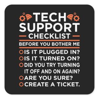 Technical Support Checklist Computer IT Programmer Square Sticker