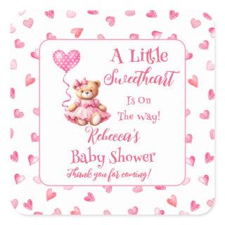 Teddy Bear A Little Sweetheart Girl Baby Shower Square Sticker
