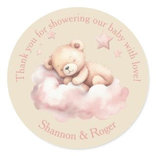 Teddy Bear Asleep on a Cloud Shower Favors Classic Round Sticker