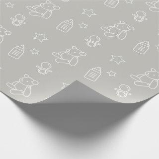 Teddy Bear Baby Bottle Pacifier Pattern Gray