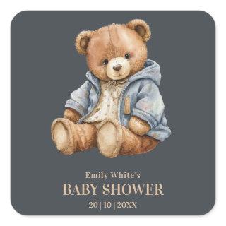 Teddy Bear Baby Shower Invitation Can Bearly Wait  Square Sticker