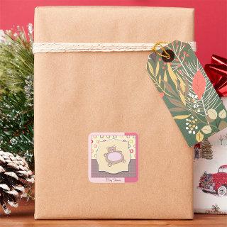 Teddy Bear Baby Shower with Retro Circles  Square Sticker