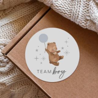 Teddy Bear Balloon Gender Reveal - Team Boy Classic Round Sticker