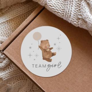 Teddy Bear Balloon Gender Reveal - Team Girl Classic Round Sticker