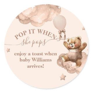 Teddy Bear Bearly Wait Balloon girl Baby Shower Classic Round Sticker