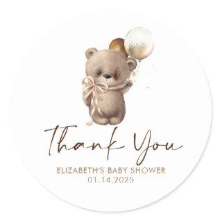 Teddy Bear Brown Gold Baby Shower Thank You Classic Round Sticker