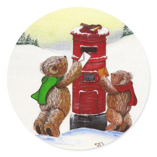 Teddy Bear Christmas Card Classic Round Sticker