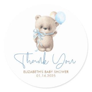 Teddy Bear Cute Blue Brown Baby Shower Thank You Classic Round Sticker