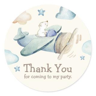 Teddy Bear Flying Airplane Thank You Favor Classic Round Sticker