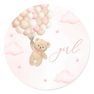 Teddy Bear Gender Reveal Girl Classic Round Sticker