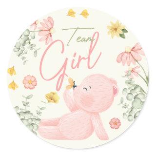 Teddy Bear Gender Reveal Stickers Team Girl