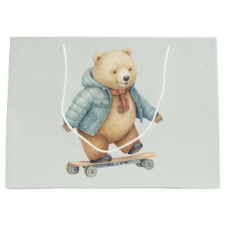 Teddy bear on skate board  large gift bag