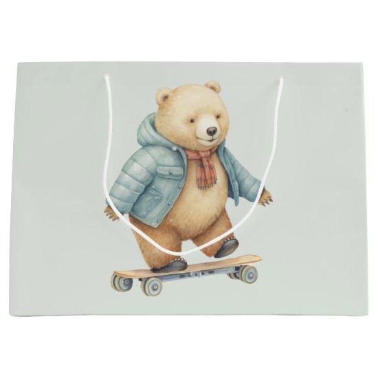 Teddy bear on skate board  large gift bag